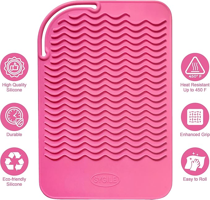 11" X 7.5" Large Size Heat Resistant Silicone Travel Mat, Anti-Heat Pad for Hair Straighteners, Hair Rollers, Curling Irons, Flat Irons and Other Hair Styling Tools - Baby Pink