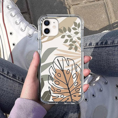 Case for iPhone 12/12 Pro with Green Leaves Design,Abstract Minimalist Plant Art Pattern,Soft TPU Bumper Phone Cover(12,Leaf)