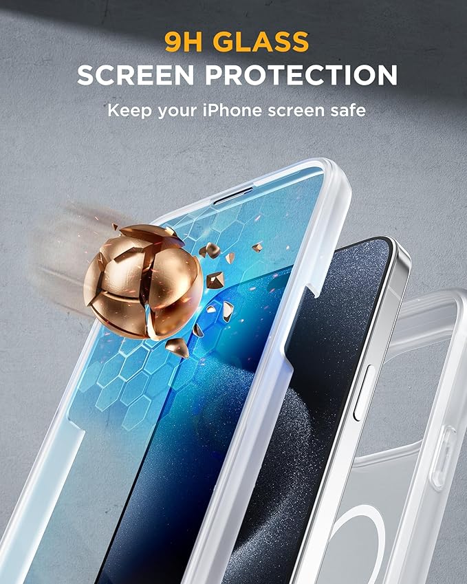 Miracase Magnetic for iPhone 15 Pro Max Case 6.7'' [Compatible with Magsafe] Full-Body Drop Proof Phone Case for iPhone 15 Pro Max with Built-in 9H Tempered Glass Screen Protector,Matte White