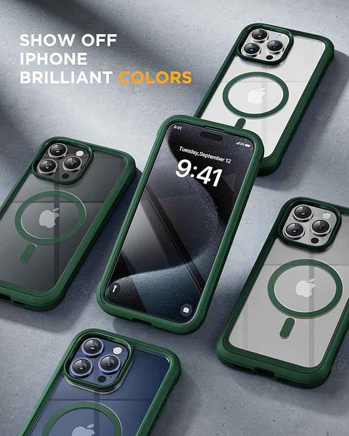 Miracase Magnetic for iPhone 12 Pro Max Case [Compatible with MagSafe] Full-Body Phone case with Built-in Glass Screen Protector& Camera Protector, Military Drop Proof 12 Pro Max Cover, Green