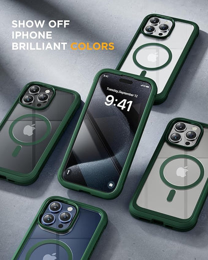 Miracase Magnetic for iPhone 12 Pro Max Case [Compatible with MagSafe] Full-Body Phone case with Built-in Glass Screen Protector& Camera Protector, Military Drop Proof 12 Pro Max Cover, Green