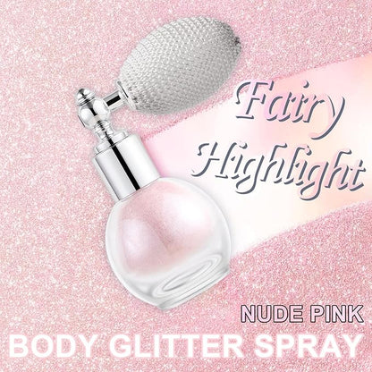 Hair and Body Glitter Spray, Holographic Glitter Highlighter Powder, Face Body Clothes Shiny Glitter, Loose Shimmer Hairspray Festival Rave Prom Accessories (Nude Pink)