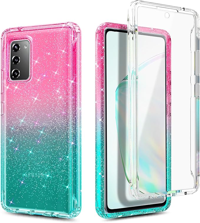 NZND Designed for Samsung Galaxy S20 FE 5G Case with [Built-in Screen Protector], Full-Body Protective Shockproof Rugged Bumper Cover, Impact Resist Case (Glitter Pink/Aqua)