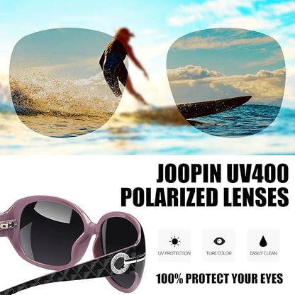 Joopin Big Womens Sunglasses Polarized Trendy Sun Glasses Large Rectangle UV Protection Rhinestone Sunnies