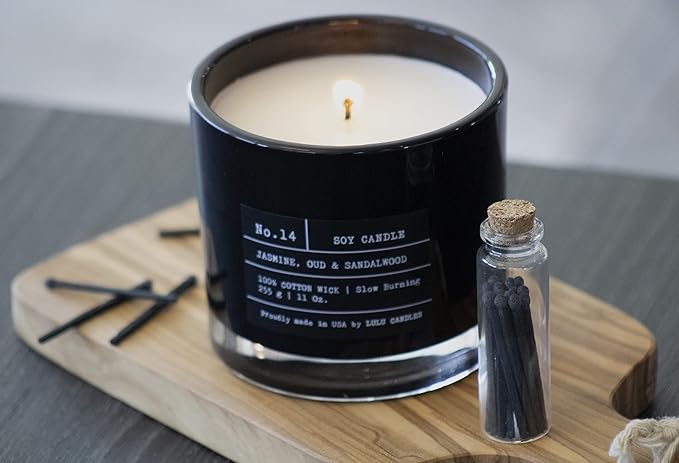 Lulu Candles | Jasmine, Oud & Sandalwood | Luxury Scented Soy Jar Candle | Hand Poured in The USA | Highly Scented & Long Lasting (11 Oz.)