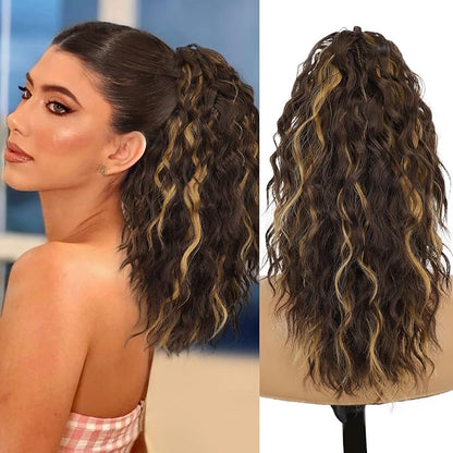 ORSUNCER Ponytail Extension 18" Curly Pony Tail Clip in Claw Ponytail Fluffy Natural Looking Synthetic Hairpiece for Women