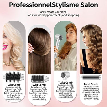 5 in 1 Hot air Blow Dryer Brush Hair Dryer Curling Wand Volumizing Brush Straightening Brush Blow Dryer Brush - Rapid Drying, Volume Boost, Ionic Smoothing, 110k RPM Motor（White）
