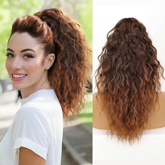 ORSUNCER Ponytail Extension Claw 18" Curly Pony Tail Clip in Claw Hair Extensions Fluffy Natural Looking Synthetic Hairpiece for Women