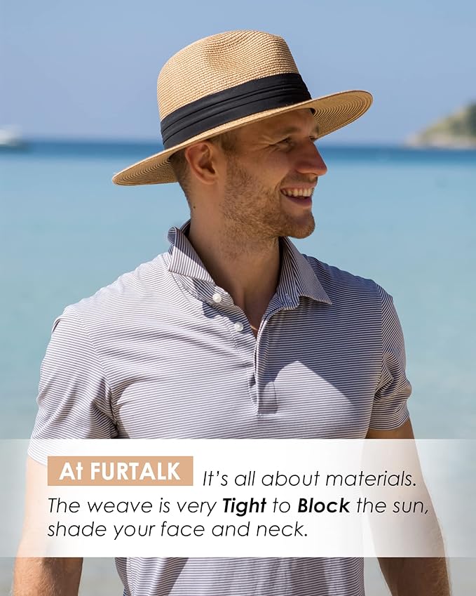 FURTALK Womens Mens Wide Brim Straw Panama Hat Fedora Summer Beach Sun Hat UPF Straw Hat for Women
