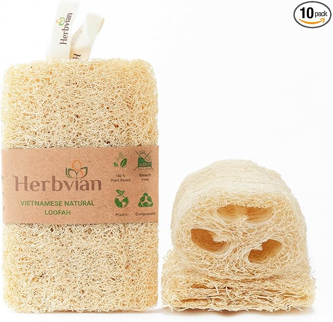 Natural Vietnamese Loofah Sponge, 100% Plant-Based Luffa Exfoliating Body Scrubber for Shower, Multi-Functional for Kitchen, Ideal for Men & Women, Spa & for Pet (2 Pack)