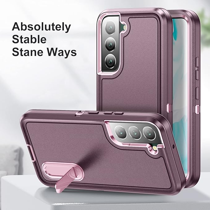 for Samsung Galaxy S22 Plus Case with Kickstand Case 3-Layer Military Grade Protective Case Cover Silicone Rugged Shockproof for Galaxy S22+ Plus Phone Case Purple+Pink