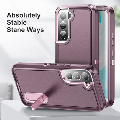 for Samsung Galaxy S22 Plus Case with Kickstand Case 3-Layer Military Grade Protective Case Cover Silicone Rugged Shockproof for Galaxy S22+ Plus Phone Case Purple+Pink