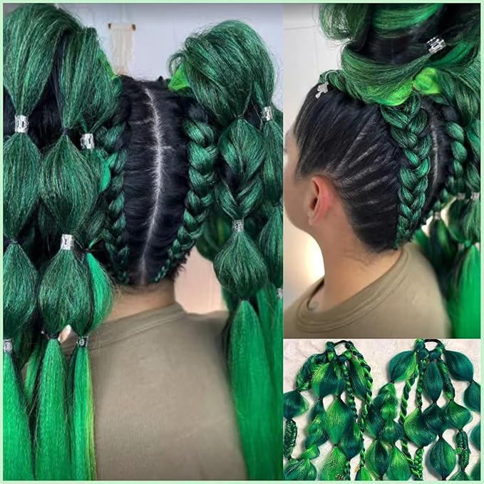 Ombre Green Pre stretched Braiding Hair 2 Packs Pre feathered Braid Hair Extensions 30 Inches Hair Braids