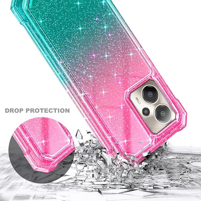 for Cricket Outlast 5G 2024 Case, AT&T Motivate Pro 5G with [Built-in Screen Protector], [9FT Military Grade Drop Tested] Full-Body Protective Shockproof Bumper Case (Glitter Pink/Aqua)