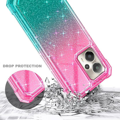 for Cricket Outlast 5G 2024 Case, AT&T Motivate Pro 5G with [Built-in Screen Protector], [9FT Military Grade Drop Tested] Full-Body Protective Shockproof Bumper Case (Glitter Pink/Aqua)