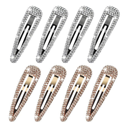 8PCS Rhinestone Hair Clips, Water Drop Crystal Hair Barrettes, Bling Metal Snap Duckbill Hairpins Sparkle Hair pin, Glittering Hair Accessories for Women Girls-Color, Gold, Silver
