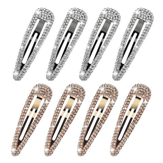 8PCS Rhinestone Hair Clips, Water Drop Crystal Hair Barrettes, Bling Metal Snap Duckbill Hairpins Sparkle Hair pin, Glittering Hair Accessories for Women Girls-Color, Gold, Silver