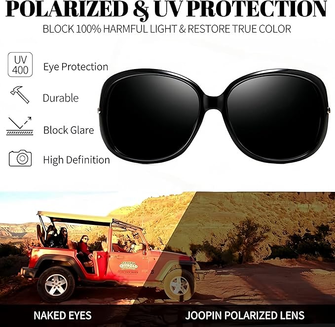 Joopin Big Womens Sunglasses Polarized Trendy Sun Glasses Large Rectangle UV Protection Rhinestone Sunnies