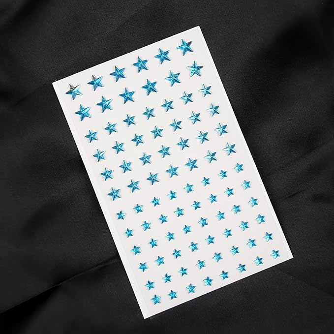 264Pcs Star Face Gems Eye Gems, Self-Adhesive Face Jewels Rhinestones 5/7/10 mm DIY Face Gems Stick on, Patriotic Makeup Gems Rave Accessories for Face Eyes Hair Makeup Body, Crafts (Blue-Star)