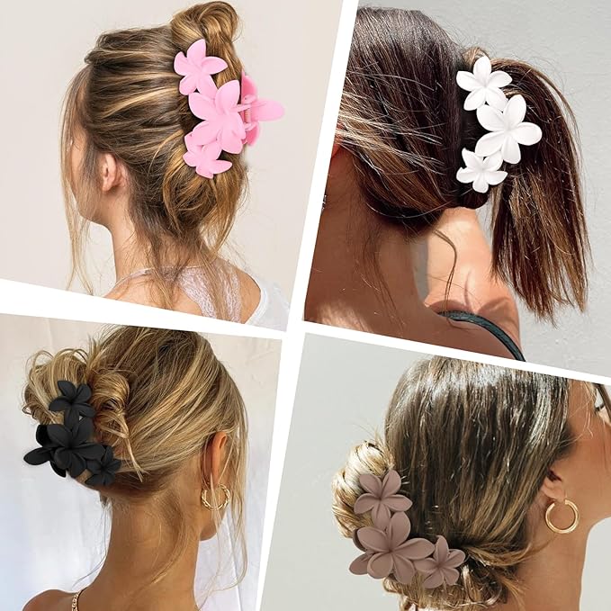 ANBALA Flower Hair Accessories: 4PCS Matte Plumeria Hair Claws, Strong Hold Clips for Women and Girls