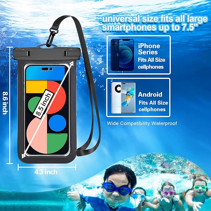 12 Pack Multicolor Universal Waterproof Phone Pouch, Large Phone Waterproof Case Dry Bag (Protection Level: IP68) Outdoor Sports for Apple iPhone,Samsung,and up to 7.5" (Multicolor 12 Pack)