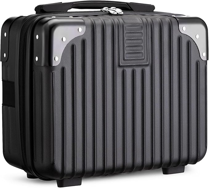 Noverlife 14 Inch Portable Hard Shell Cosmetic Travel Case, Mini Travel Hand Luggage with Elastic Band Travel Makeup Case, Small Makeup Carrying Suitcase for Train Cosmetic Bag Travel Camping - Black