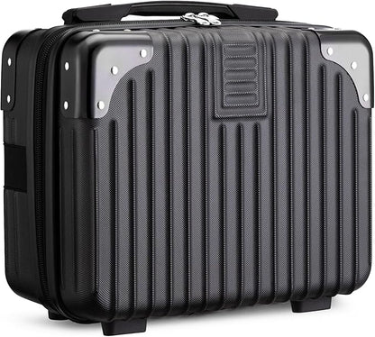 Noverlife 14 Inch Portable Hard Shell Cosmetic Travel Case, Mini Travel Hand Luggage with Elastic Band Travel Makeup Case, Small Makeup Carrying Suitcase for Train Cosmetic Bag Travel Camping - Black