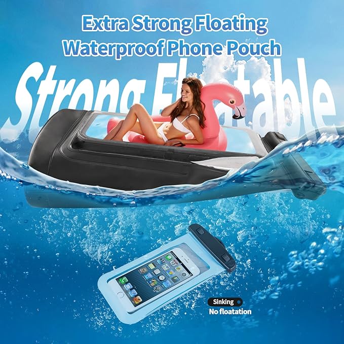 2L Large Waterproof Phone Pouch - [Oversized] [Floating] Waterproof Pouch for iPhone Galaxy Google and More, IPX8 Waterproof Dry Bag for Beach Vacation Belongings, Black