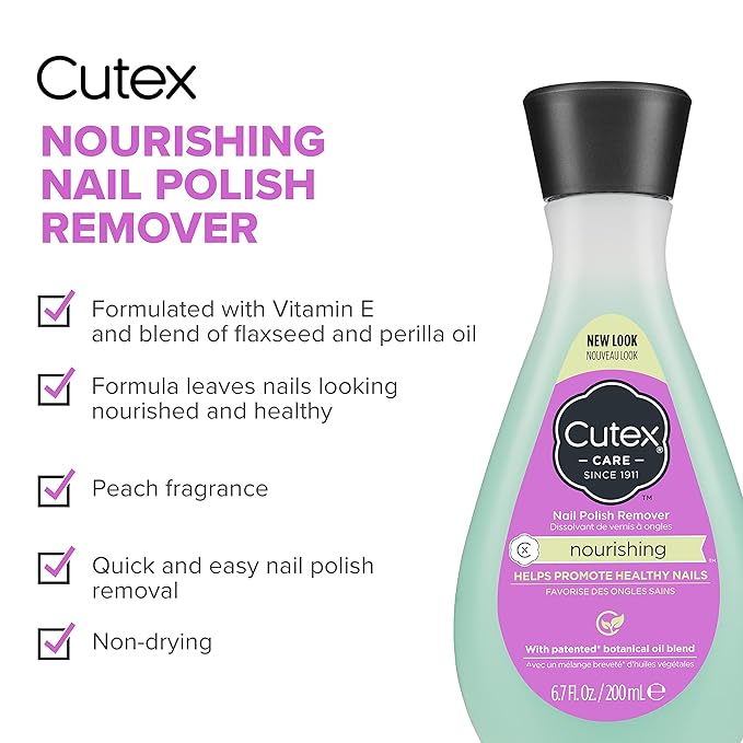 Nail Polish Remover by Cutex, Nourishing Nail Care, Leaves Nails Looking Healthy, Contains Vitamins E & Apricot Oil, 6.76 Fl Oz (Pack of 2)