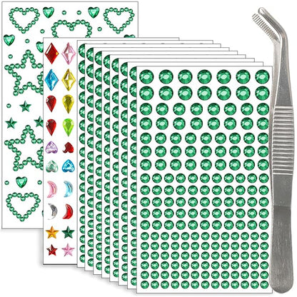 NIACONN 1760 Pcs Deep Green Hair Jewels Face Gems Stick on, Self Adhesive Glitter Rhinestones Stickers for Women Body Eyes Nails Festival Halloween Makeup & Crafts