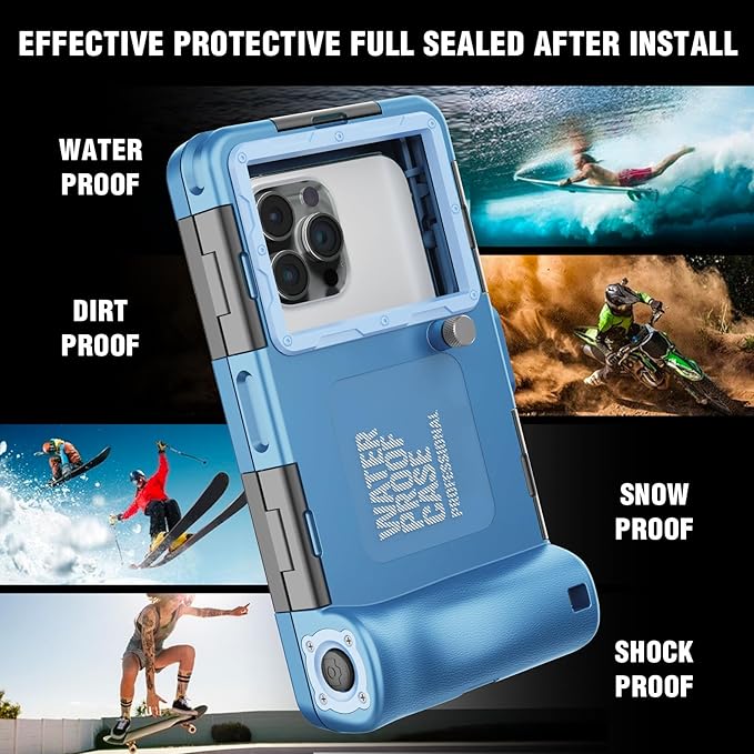 2025 Underwater Snorkeling Diving Phone Case for iPhone 16/15/14/13/12/11 Pro Max/XS/X Samsung Galaxy S24/S23/S22/，[50ft/15m] Professional Scuba Dive Waterproof Case Underwater Photo Video Cove-（Blue）