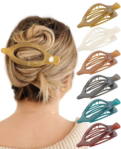 French Flat Hair Clips for Women - 6Pcs Flat Hair Claws for Thin Thick Hair Strong Hold No Slip Grip Hair Claw Clips for Women Girls (Amber (Brown))