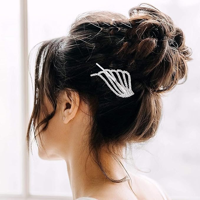 2PCS Rhinestone Hair Pins, Crystal Hair Clips, Handmade Cute Hair Barrettes, Hollow Geometric Hairpins, Elegant Metal Hairpin Hair Accessories Headwear Styling Tools, Gifts for Women Girls (TypeD)
