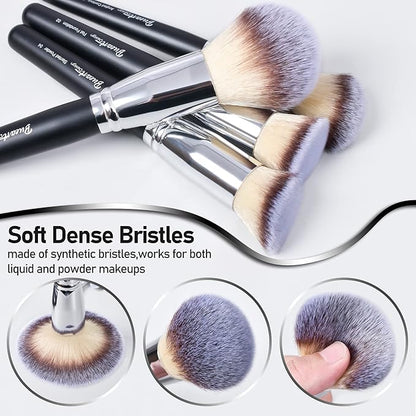Bueart Design 19Pcs ULTRA SOFT Black labeled Makeup Brushes set Contains large powder Flat Foundation Blending Blush Face contour Concealers Brush (16Pcs Matte Black S)