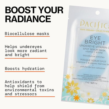 Pacifica Undereye Spot Serum Mask – Bright Eye Vitamin C Mask for Dark Circles & Hydration, Brightening Under Eye Treatment, Vegan & Cruelty-Free, 1 Pack