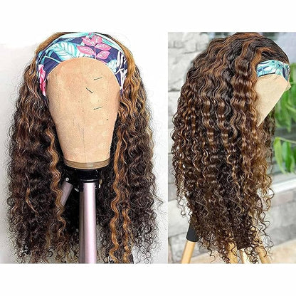 Ombre Wig Honey Blonde Wig 22 Inch 4/27 Highglight Wig Headband Wig Human Hair Deep Wave Headband Wig Curly Wig Colored Wigs