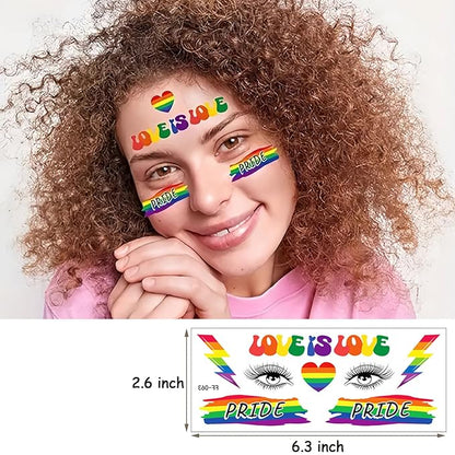 10 Sheets Pride Day Face Fake Tattoos Rainbow Temporary Tattoos Adult Rainbow Hearts Butterfly Ribbons Crown Colorful Love Tattoo Kit Gay LGBTQ Pride Day Parade Party Eye Makeup Face Decor Supplies