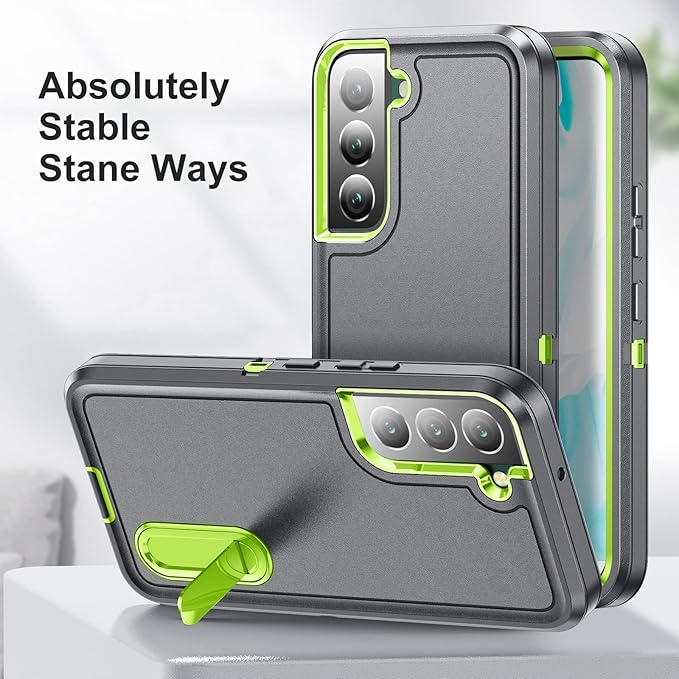 for Samsung Galaxy S22 Plus Case Galaxy S22+ Case with Kickstand Case 3-Layer Military Grade Protective Case Cover Silicone Rugged Shockproof for Galaxy S22 Plus S22+ Phone Case Gray+Green