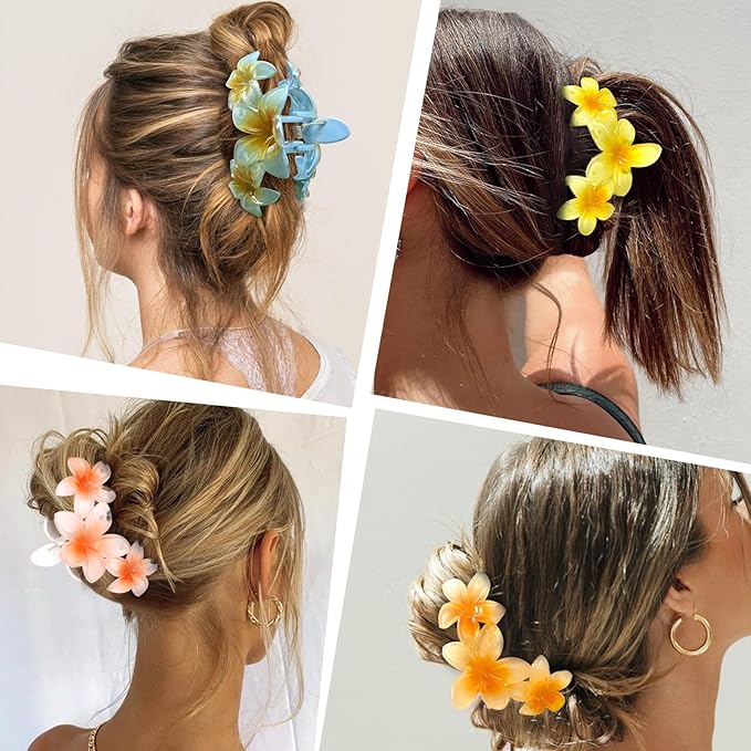4PCS Cute Large Hair Clips for Thick Hair, Strong Hold Flower Beach Hair Accessories for Women and Girls (Colorful)
