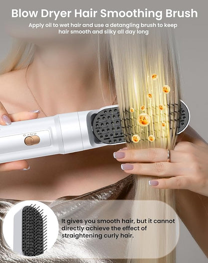 6 in 1 Air Styler & Blow Dryer Brush with Ionic Technology, Magic Styler & Air Curler for Hair, Versatile Hair Dryer Brush for Fast Styling, Safe ALCI Plug, Works on Most Hair Types,White