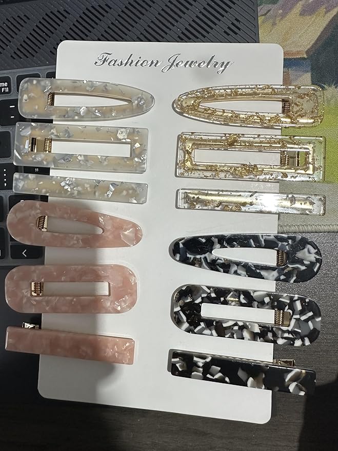 12 Pieces Acrylic Resin Marble Hair Clips Set, Decorative Pearls Hair Barrettes Sweet Decorative Bobby Pins Hairpin Headwear Hair Accessories Headwear for Women and Girls…