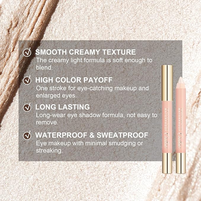 Oulac Glitter Eye Shadow Pencil - Waterproof Eye Shadow Stick Smooth and Long Lasting, Shimmering Glitter Finish, Blendable Eyes Makeup, Vegan Beauty 3.8g, (01) Vanilla