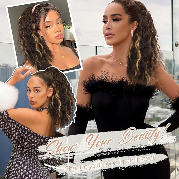 ORSUNCER Ponytail Extension 18" Curly Pony Tail Clip in Claw Ponytail Fluffy Natural Looking Synthetic Hairpiece for Women