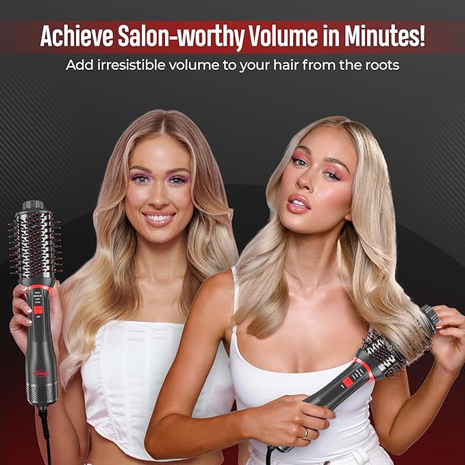 4-in-1 Hair Dryer Brush & Volumizer, Ionic Ceramic Hot Air Brush for Smoothing, Straightening, and Styling – Multi-Temperature Settings, Suitable for All Hair Types