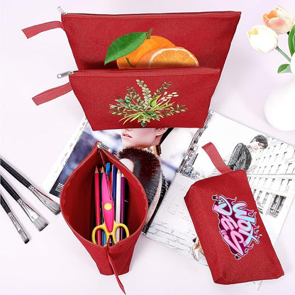 10 Pieces Cotton Canvas Makeup Bag with Bottom and Strap, Multi-Purpose Cosmetic Bag with Zipper Travel Toiletry Pouch, Blank DIY Craft Bag (Red, M)