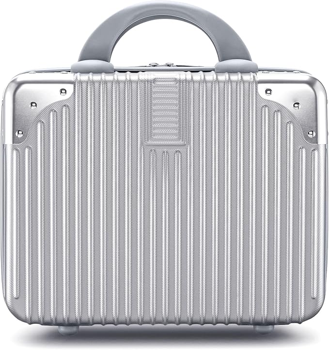 Noverlife 14 Inch Hard Shell Cosmetic Case, Small Hard Case Makeup Travel Case with Elastic Band ABS Carrying Suitcase, Mini Carrying Makeup Suitcase Small Travel Hand Luggage Organizer - Silver