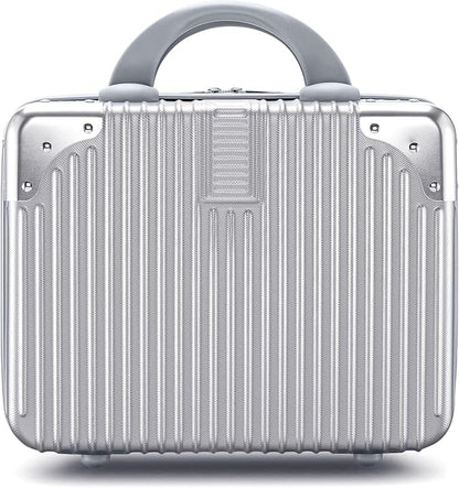 Noverlife 14 Inch Hard Shell Cosmetic Case, Small Hard Case Makeup Travel Case with Elastic Band ABS Carrying Suitcase, Mini Carrying Makeup Suitcase Small Travel Hand Luggage Organizer - Silver