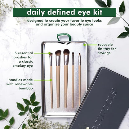 EcoTools Daily Defined Eye Makeup Brush Kit, Travel Friendly, Versatile Eye Makeup Looks, Convenient Makeup Tools On-The-Go, For Eyeshadow & Eye Liner, Eco-Friendly Makeup Brushes, 5 Piece Set