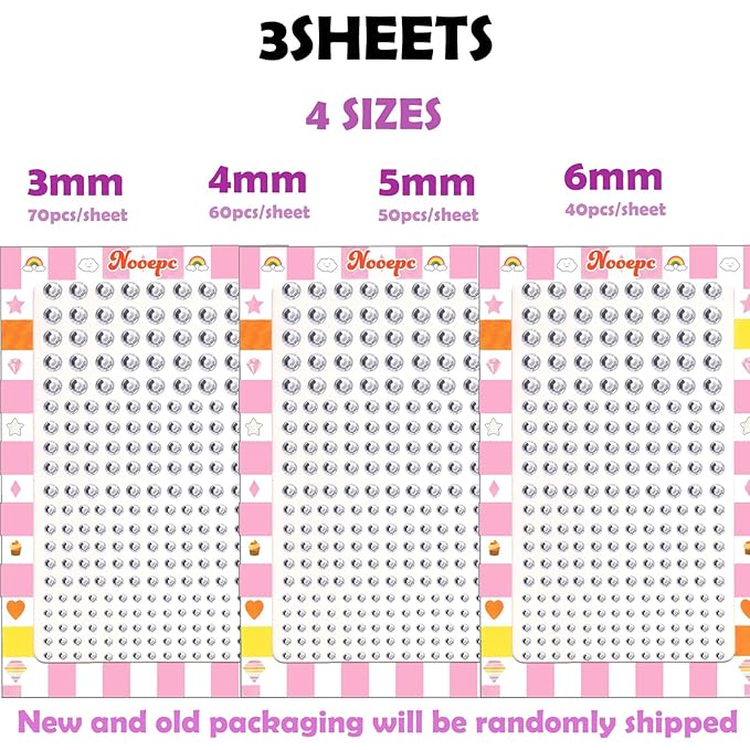 NOOEPC 660Pcs Face Gems Hair Gems, Self-Adhesive Face Jewels Eye Jewels Rhinestones 3/4/5/6 mm DIY Face Gems Stick on, Hair Body Rhinestones Gems Rave Accessories for Face Eyes Makeup Body, Crafts