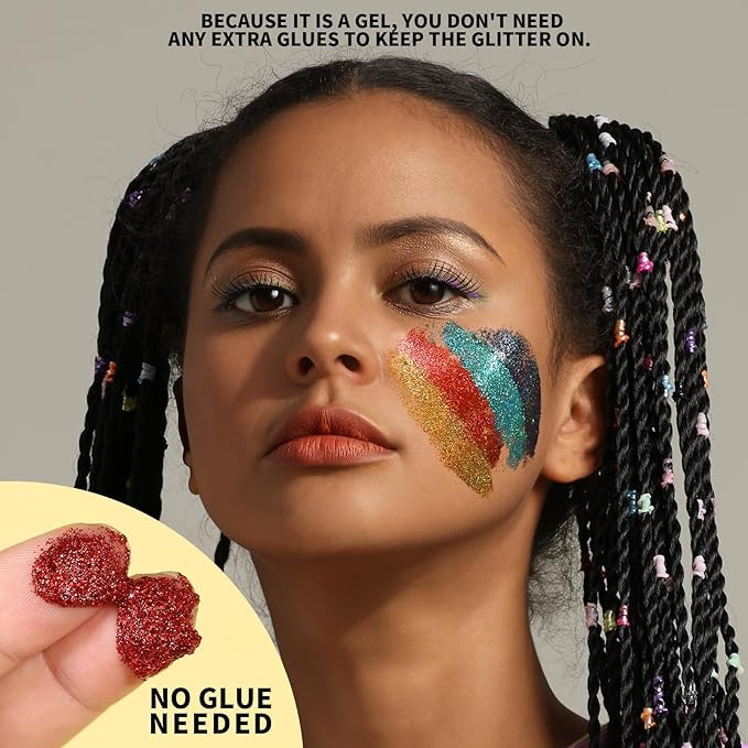 Teenitor Festival Glitter - 12 Color Face & Body Glitter Gel for Makeup & Hair